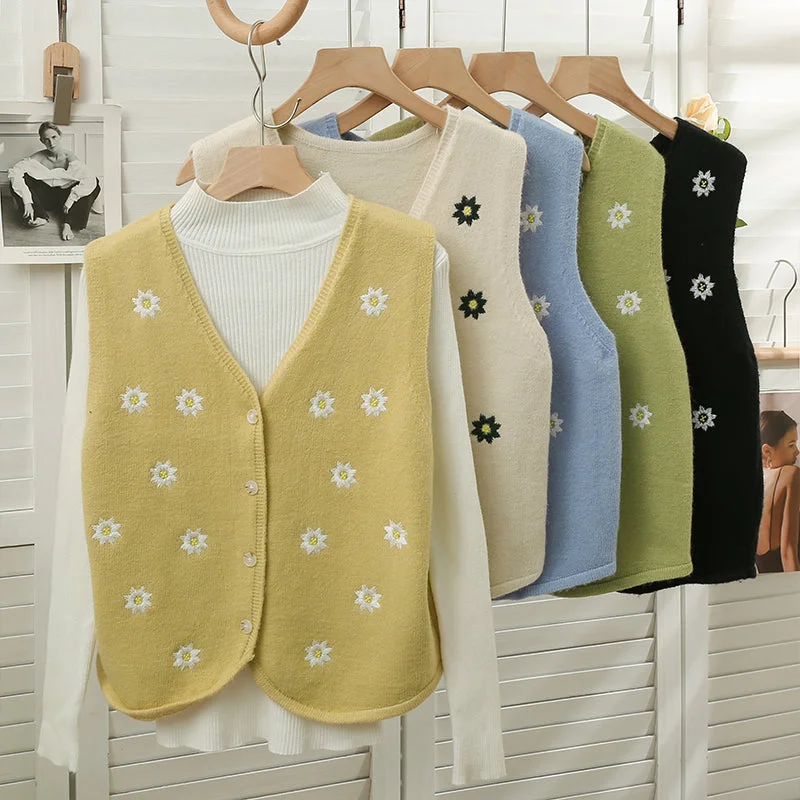 Deal Dash Embroidered Daisy Vest (6 Colors)