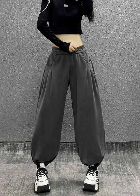 Markdown Madness Casual Grey Pockets Elastic Waist Cotton Beam Pants Fall