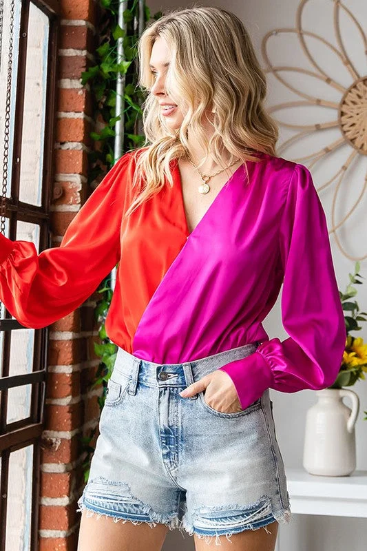 Lowest Rates Can't Help Myself Red and Pink Satin Draped Bodysuit