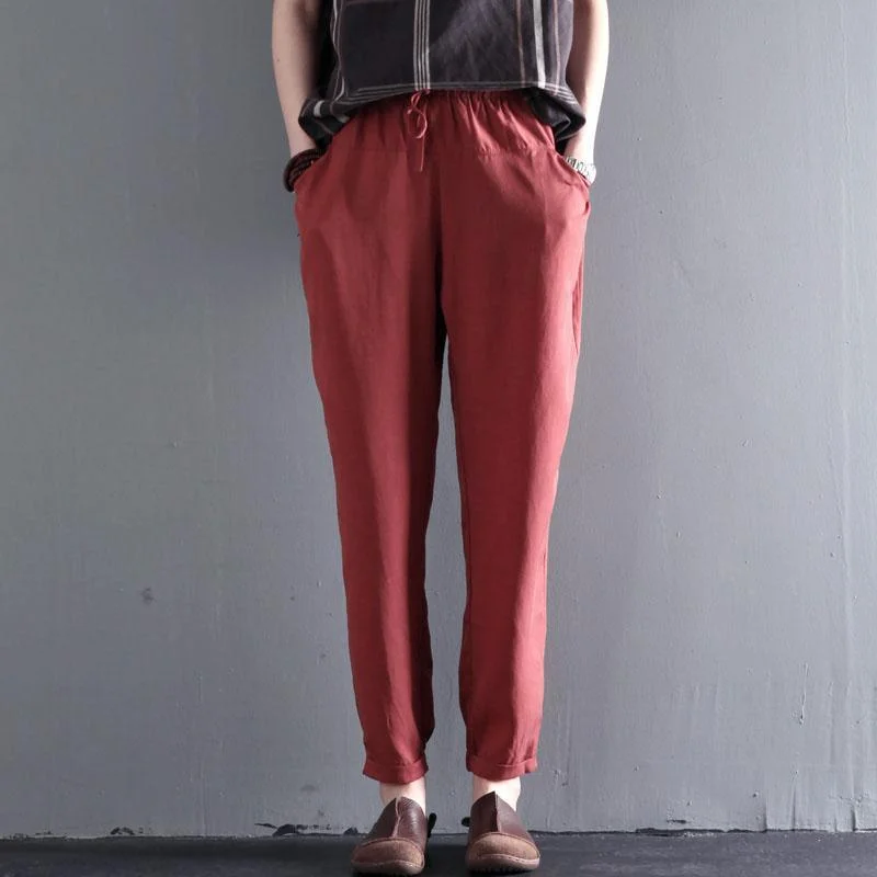 Time-Sensitive brick red long summer cotton pants feels cool