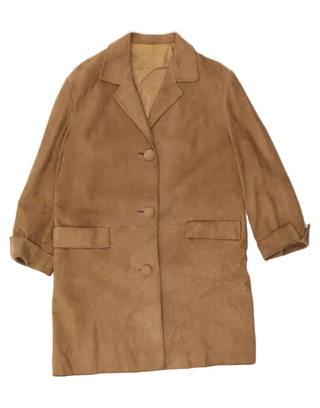 Don’t Miss Out VINTAGE Womens Suede Overcoat UK 12 Medium Brown Leather