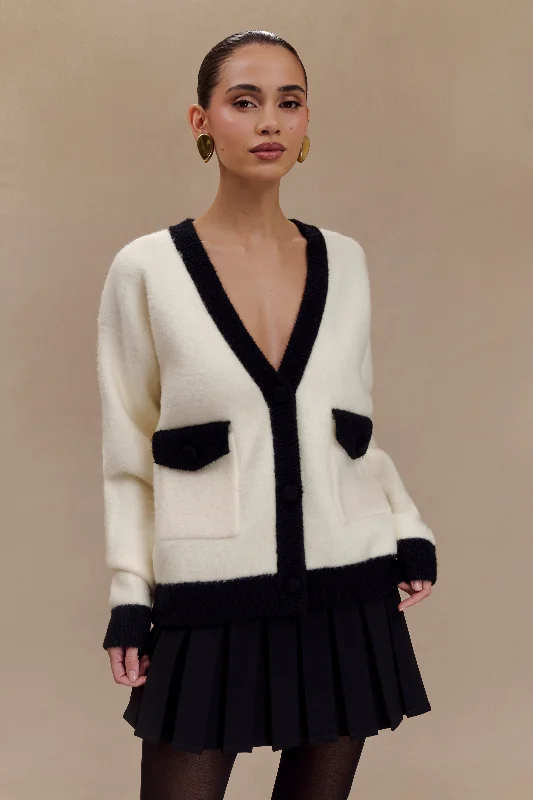 Closeout Sale Evangeline Oversized Knit Cardigan - Black/White