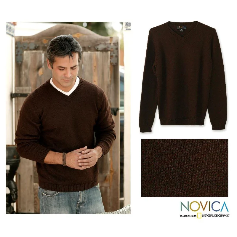 Deep Discounts Favorite Memories Men's Brown Alpaca Sweater