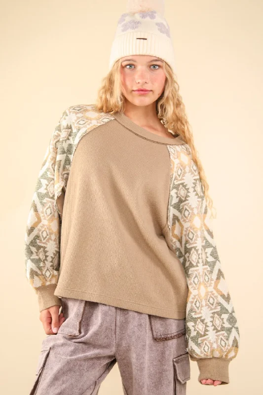 Fantastic Offers VERY J Printed Long Sleeve Round Neck Knit Top