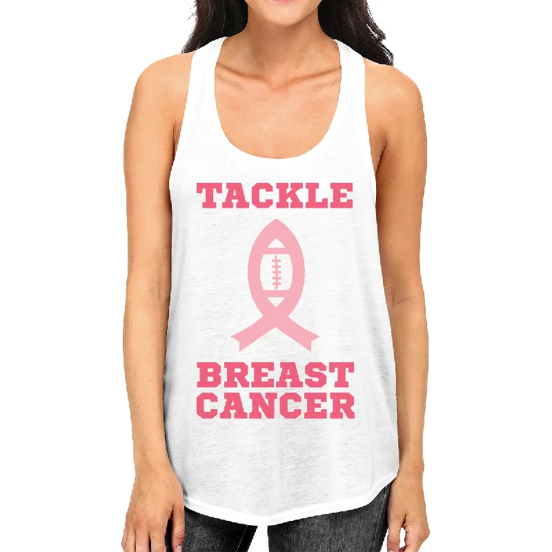Midnight Sale Tackle Breast Cancer Football Womens White Tank Top