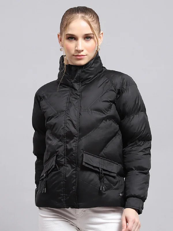 Weekend Deal Women Black Solid Mock Neck Full Sleeve Jacket