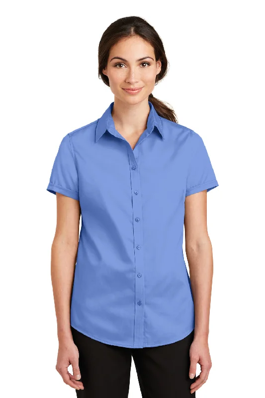 Special Price Port Authority Womens SuperPro Wrinkle Resistant Short Sleeve Button Down Shirt - Ultramarine Blue - Closeout