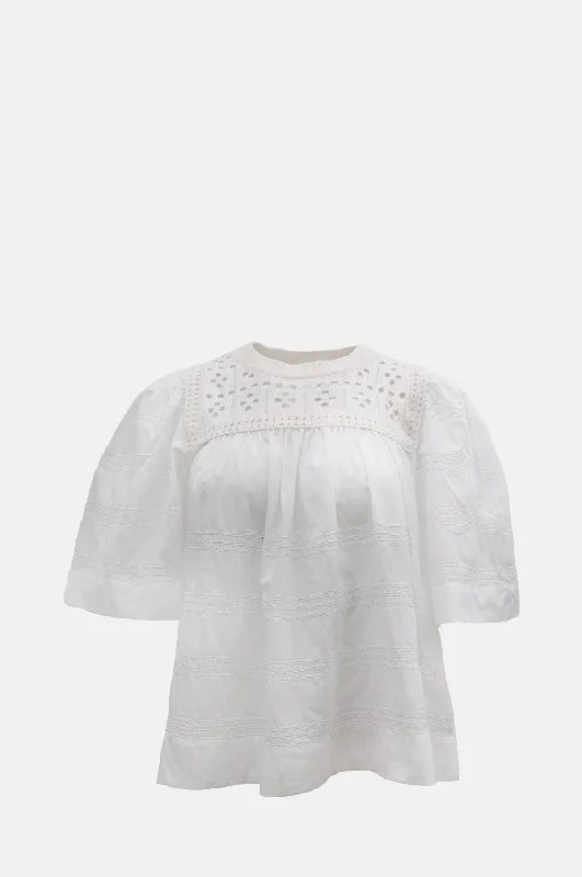 Weekend Savings Delight Emile Pointelle Knit S/Slv Combo Top White