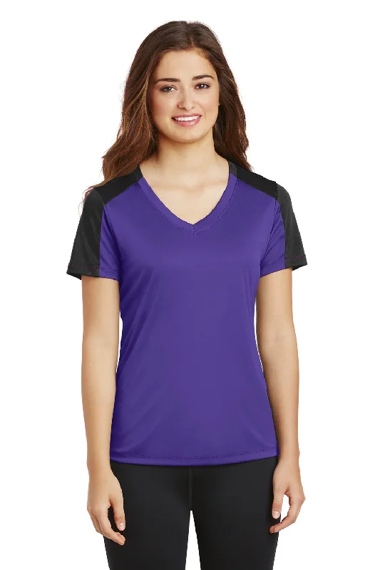 Super Sale Sport-Tek Womens Competitor Moisture Wicking Short Sleeve V-Neck T-Shirt - Purple/Black - Closeout Super Sale Sport-Tek Womens Competitor Moisture Wicking Short Sleeve V-Neck T-Shirt - Purple/Black - Closeout