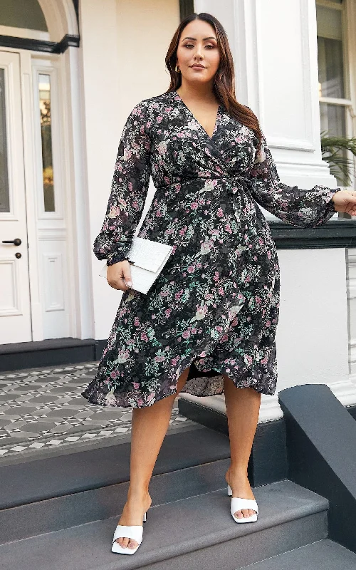 Weekend Offers That Please Bloomfield Wrap Dress – Pink Black Floral