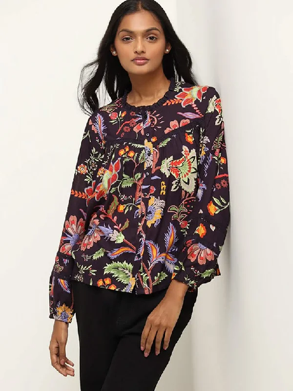 Weekend Deals to Brighten Your Day LOV Dark Purple Printed Shirt