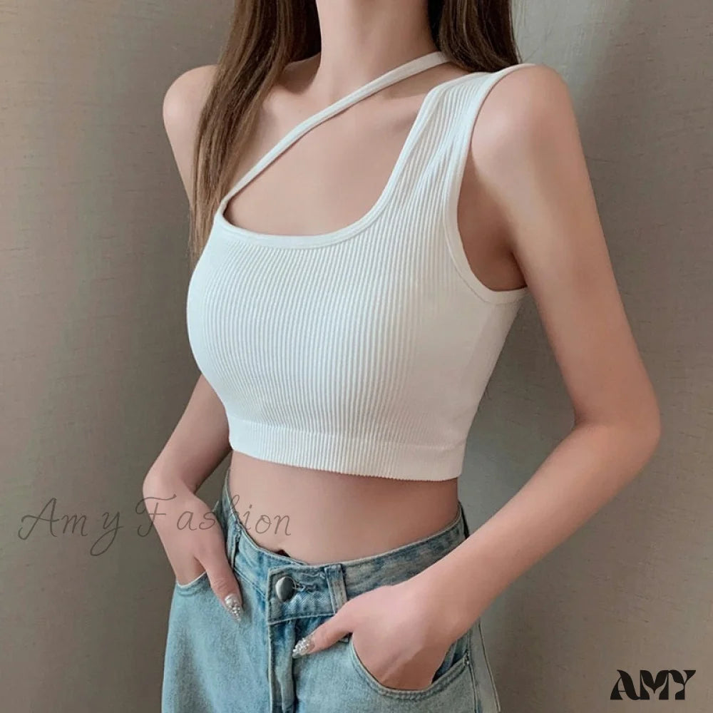 Low Cost Amy Fashion - Sexy One Shoulder Sleeveless Crop Tops