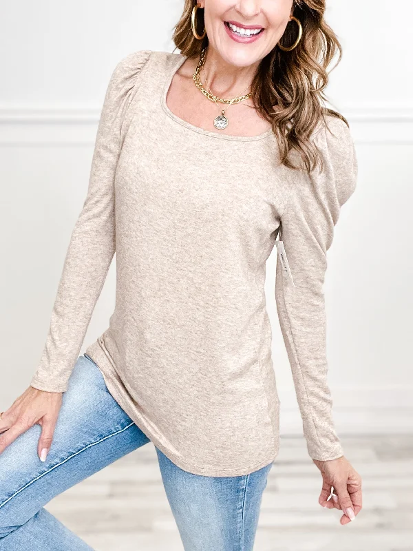 Price Fest Two Tone Square Neck Shirred Long Sleeve Top