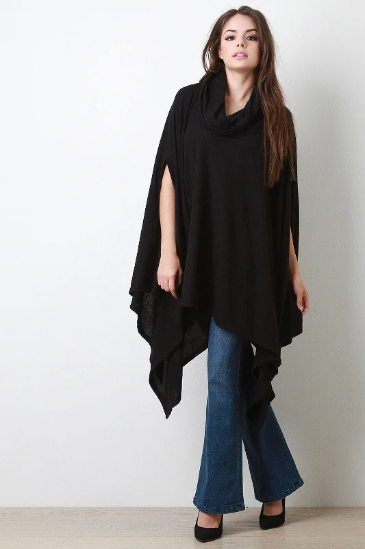 Weekend Deal Cowl Neck Handkerchief Knit Poncho Maxi Top