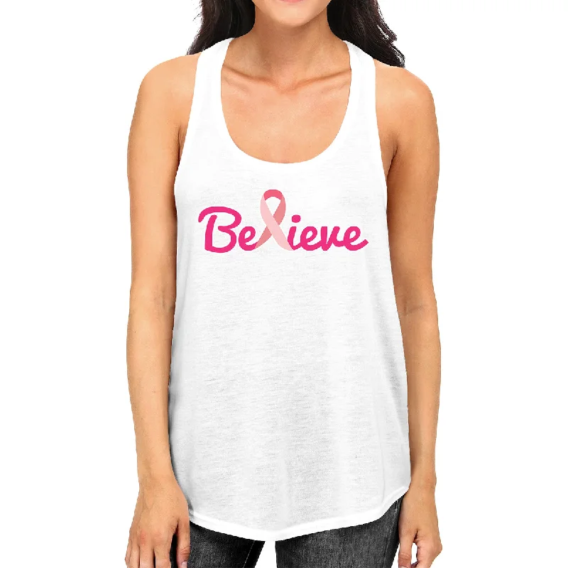 Value Pack Believe Breast Cancer Awareness Womens White Tank Top