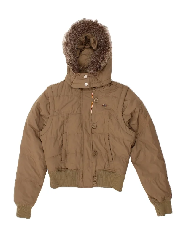 Fantastic Deals TOMMY HILFIGER Womens Hooded Padded Jacket UK 16 Large Brown Acrylic