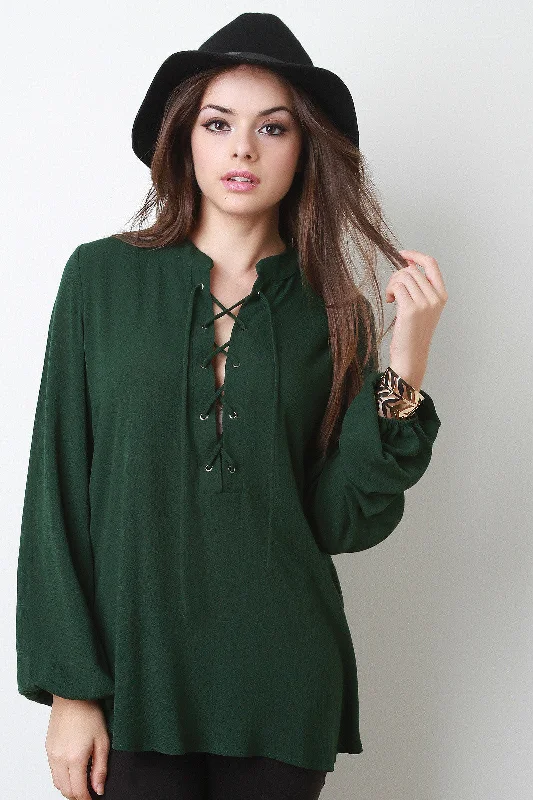 Reduced Rates Crepe Chiffon Lace Up Blouse