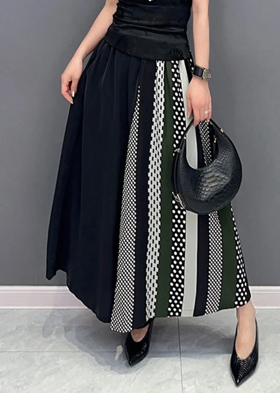 Price Drop Boho Black Pockets Print Patchwork Chiffon Wide Leg Pants Summer