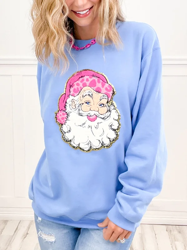 New Deal Santa Pink Hat Chenille Sweatshirt Top