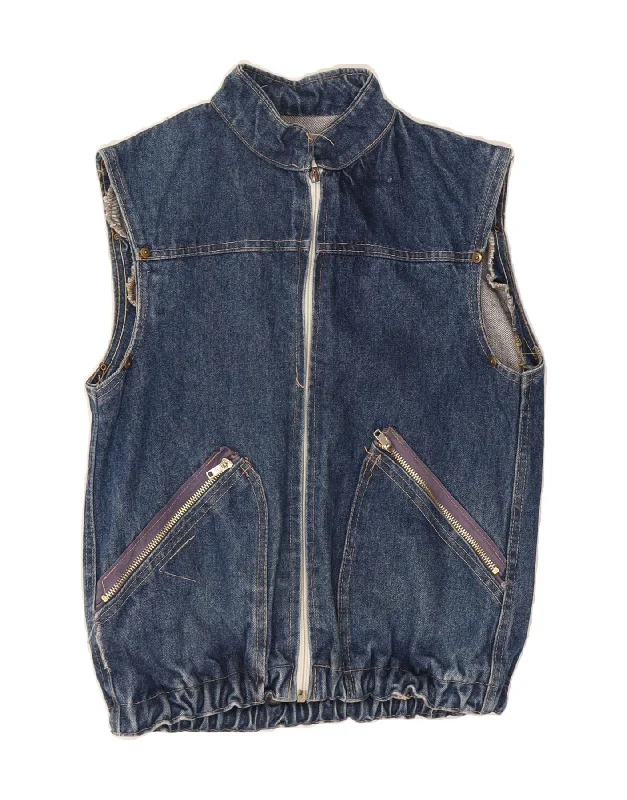 Midnight Sale VINTAGE Womens Denim Gilet UK 12 Medium Blue