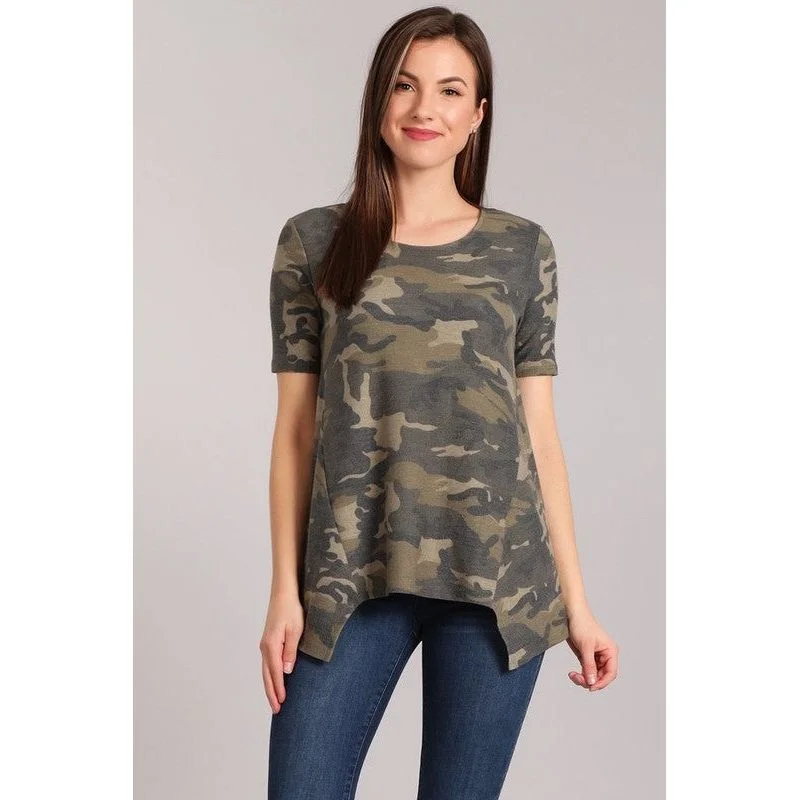 Discount Deals Camo Top with uneven hem