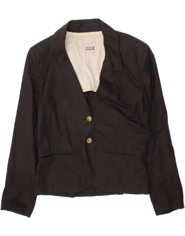 Bargain Blast SISLEY Womens 2 Button Blazer Jacket UK 14 Medium Black Cotton