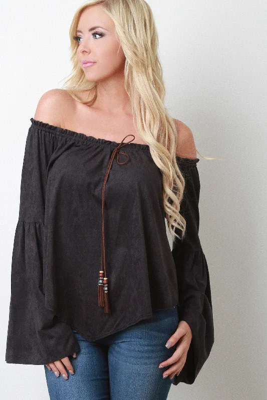 Deep Discounts Bell Sleeved Off-the-Shoulder Peasant Top