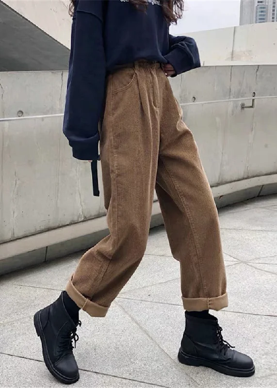 Weekend Offers That Excite Women Khaki Pockets High Waist Warm Fleece Pants Fall
