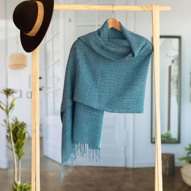The Best Prices Whispering Azure Azure Blue Patterned Handwoven Baby Alpaca Shawl