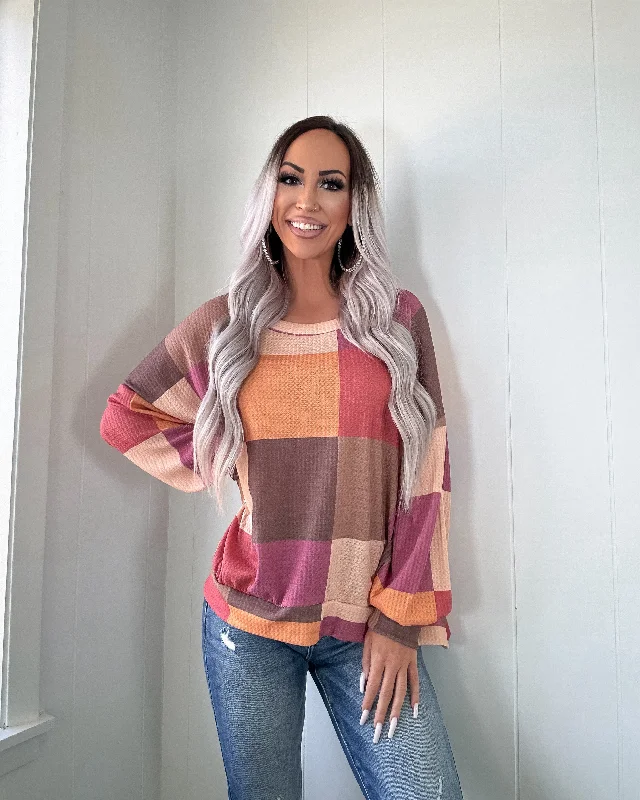 Lowest Price Simply Sweet Checkered Sweatshirt - Mocha/Brick