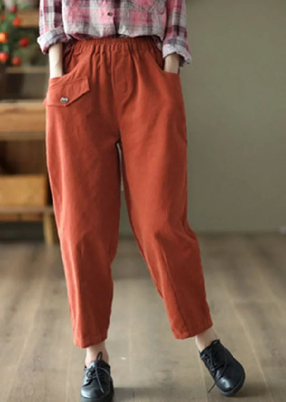Low Price Beautiful Red Elastic Waist Oversized Solid Cotton Harem Pants Fall