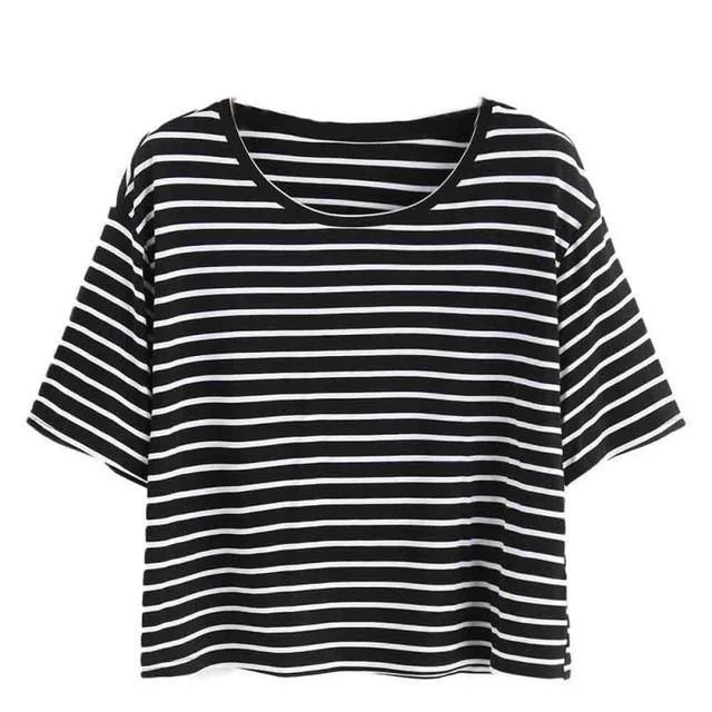 Time-Limited Offer Womens T-Shirts Striped Crop Tshirt