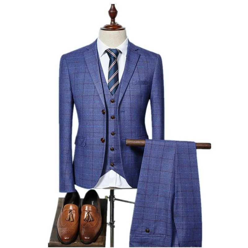 Fantastic Savings Suit Men's High quality Mens Suits Grid Stripe Suit Slim Fit Suit
