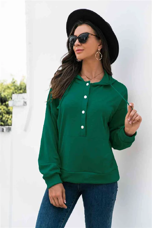 Shop Now Half-Snap Drawstring Hoodie with Kangaroo Pocket