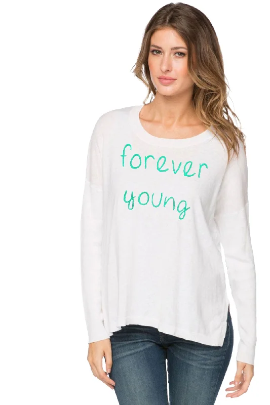 Huge Discounts Zen Jane Drop Shoulder Crew "Forever Young" Embroidery