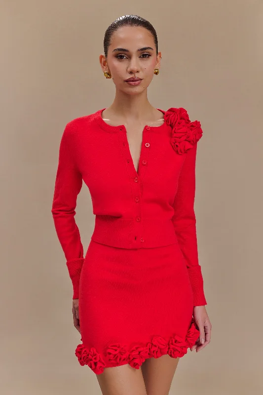 Steals and Deals Gianna Knit Cardigan With Flowers - Red