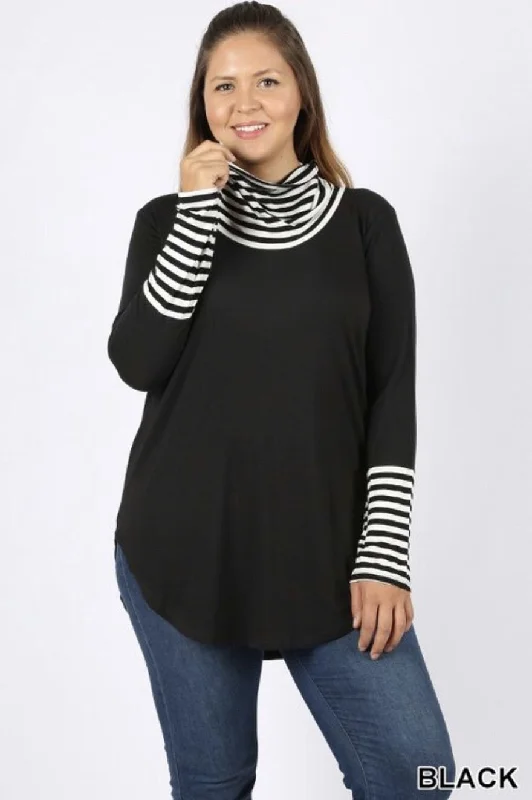 Low Cost Women’s Plus Size Black Striped Top