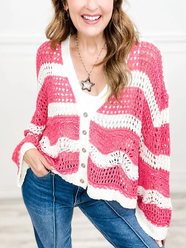 Steals and Deals Sweet Nothing Crochet Oversize Sweater with Buttons