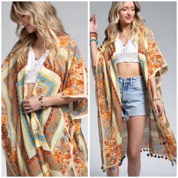 The Best Prices Old Delhi Mandala Flower Paisley Bohemian Floral Kimono Open Casual Wrap Coverup