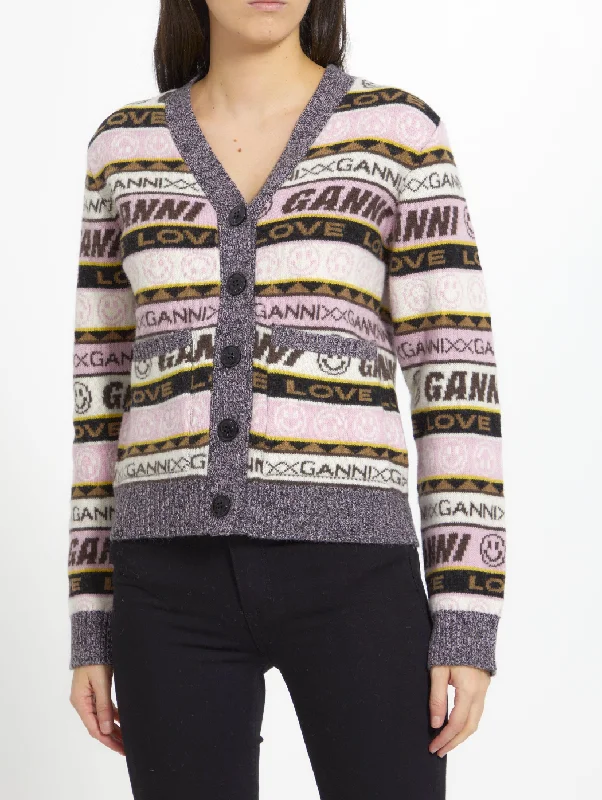 Great Deals Ganni Graphic Pink Cardigan