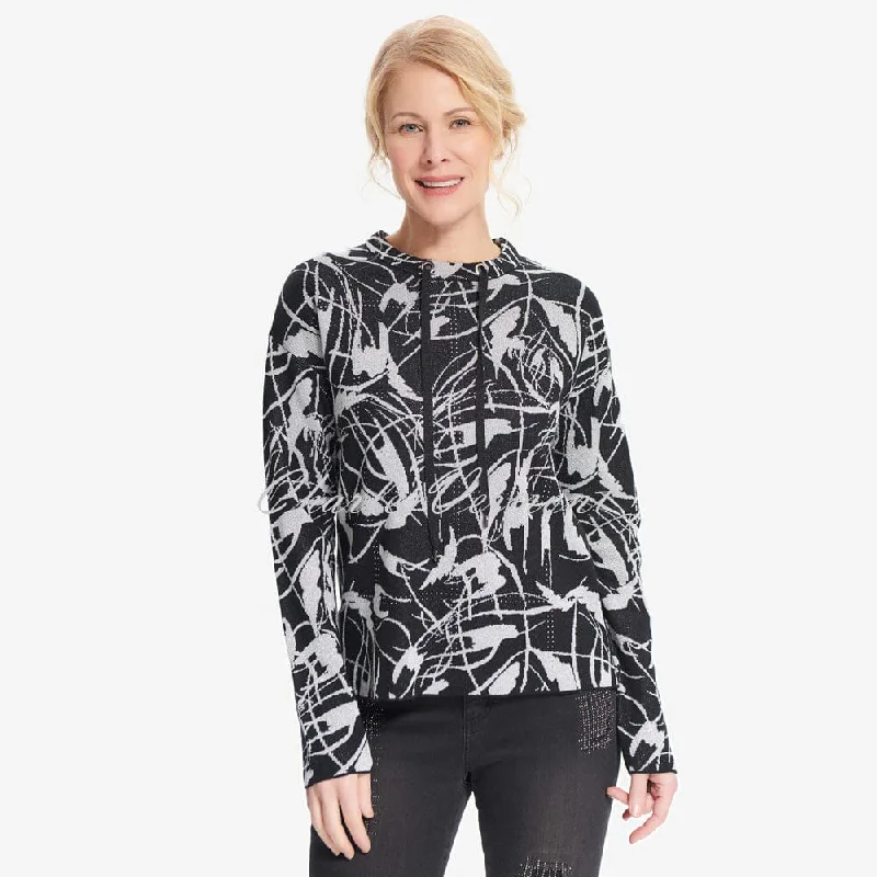 New Markdowns Joseph Ribkoff Metallic Jacquard Sweater – Style 214931 (Black / Silver)