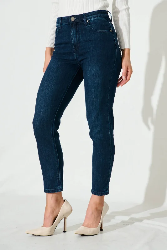 Price Drop Ace Mid Rise Straight Leg Jean In Dark Blue Denim