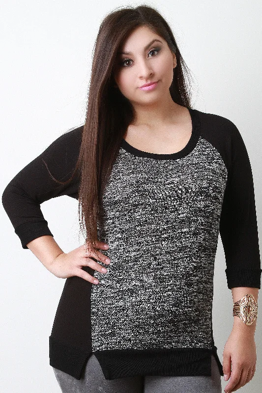 Deal of the Day Marl Front Quarter Sleeve Raglan Top