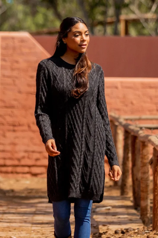 Price Drop Long Lines in Charcoal Alpaca Tunic Sweater Dress