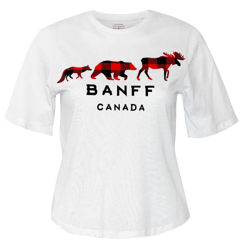 New Arrival Ladies Red 3 Animal T-Shirt Banff Canada