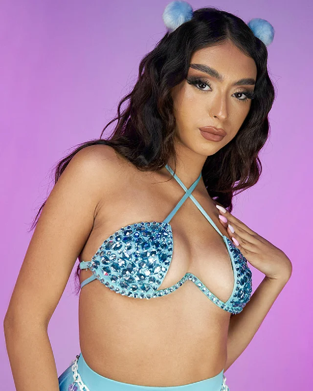 Weekend Deals That Please Baby Blue Double Crossed Diamonds Bustier