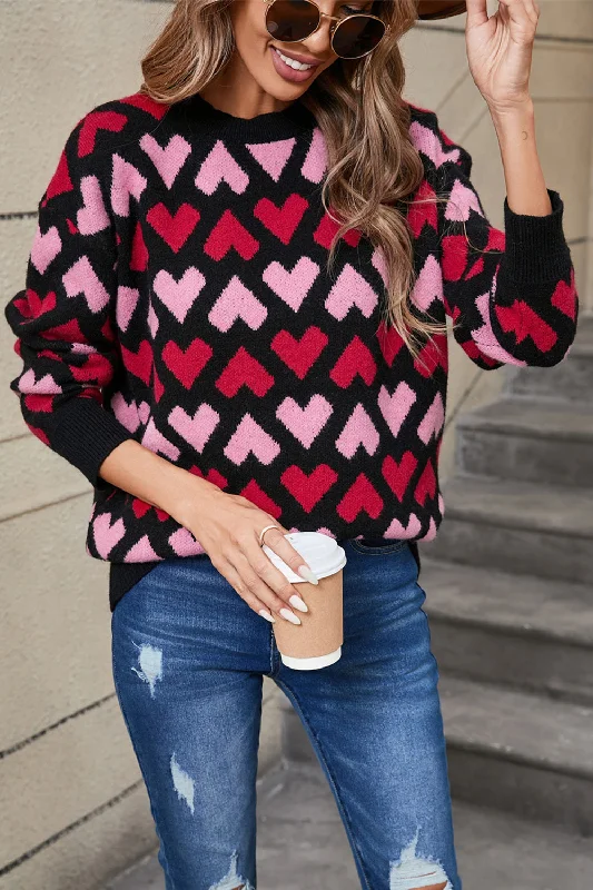 Unmissable Offer Angel Wings Contrast Heart Round Neck Sweater