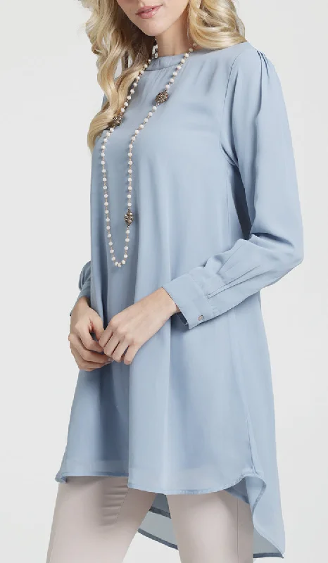 Weekend Discounts to Snag Sukoon Long Flowy Chiffon Tunic Dress - Powder Blue