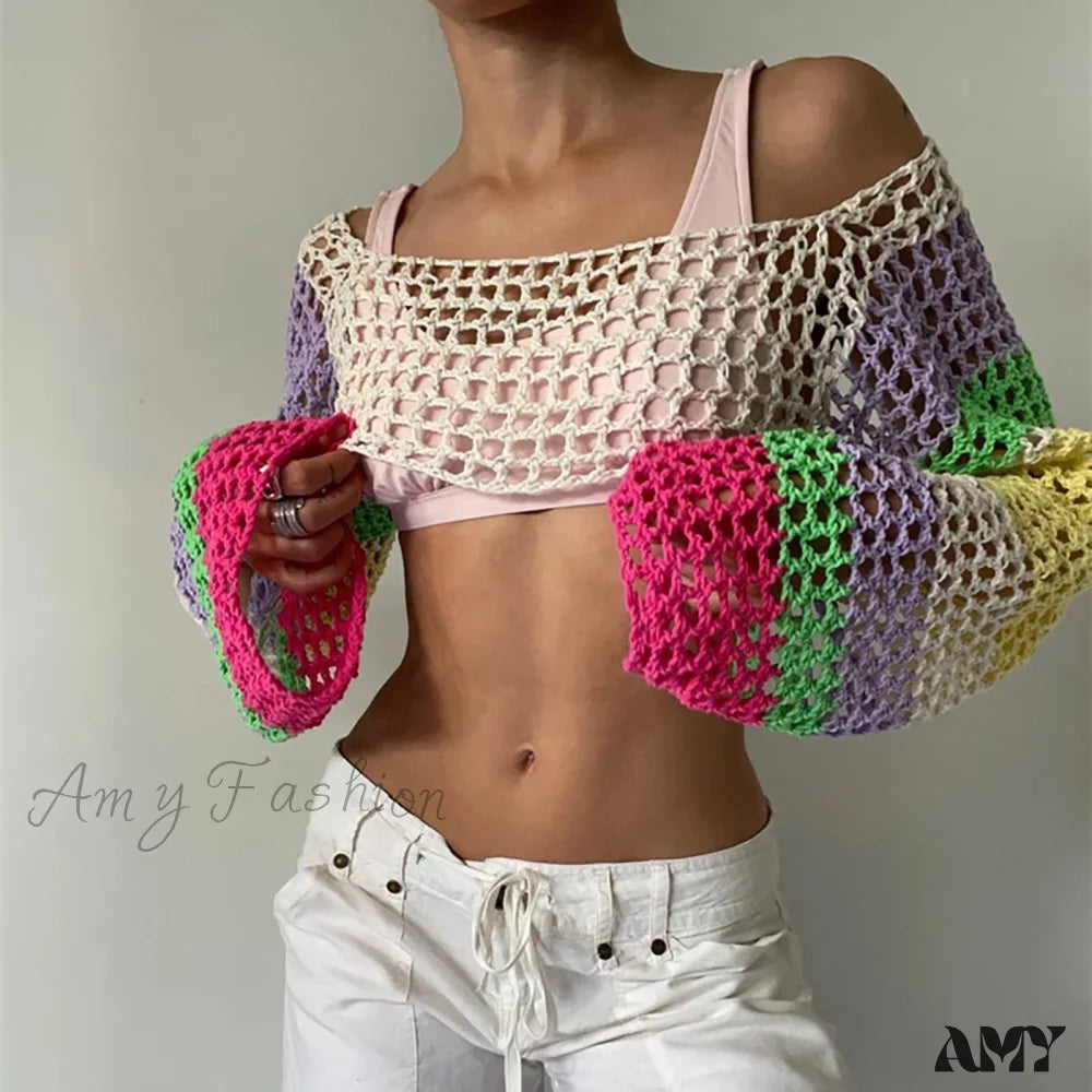 Epic Value Amy Fashion - Summer Sexy Long Sleeve Smock Knitted Crop Top