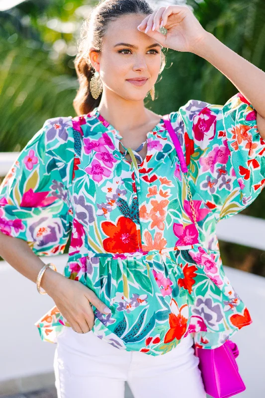 Value Deals All On You Green Floral Blouse